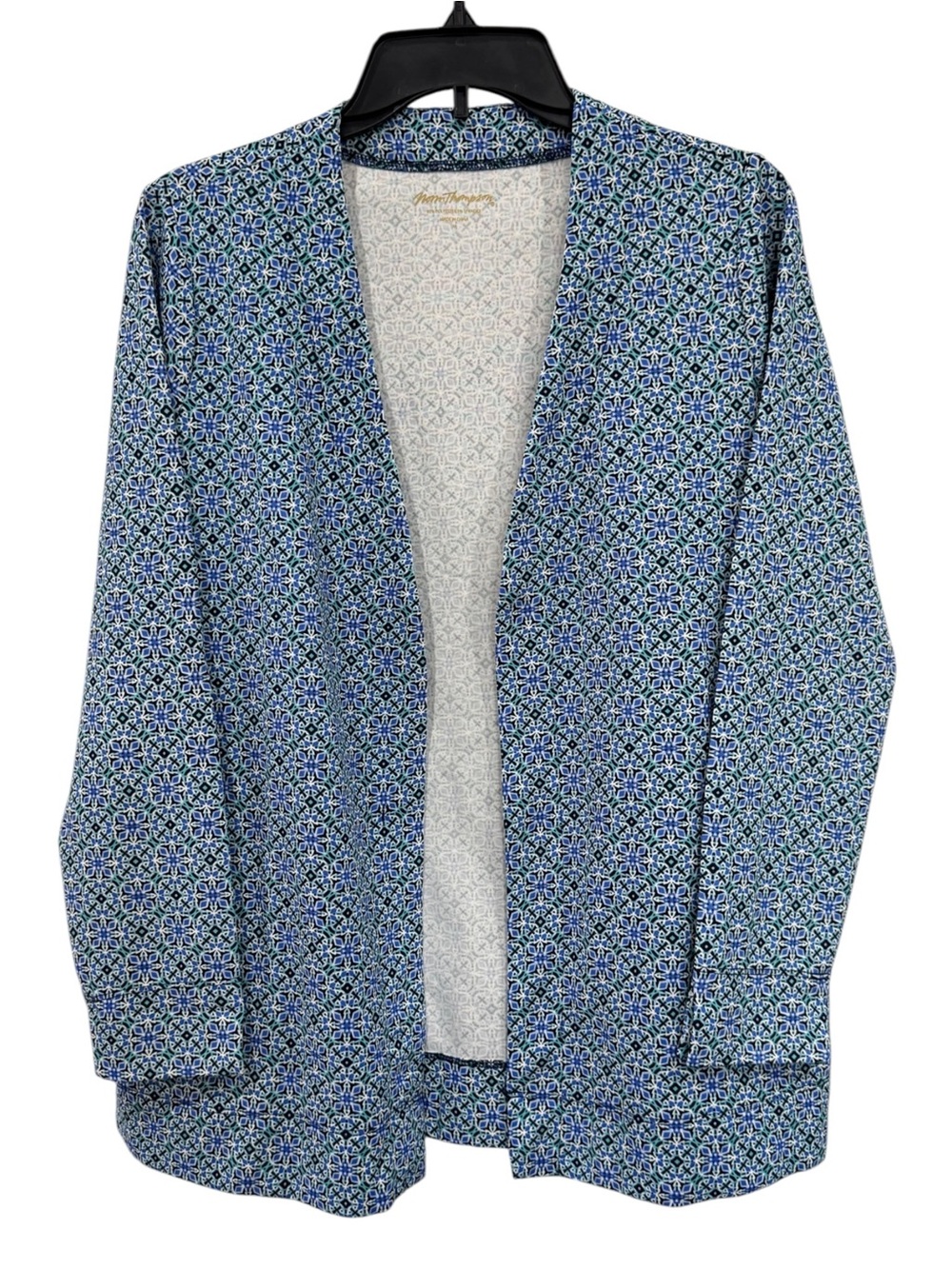 Norm Thompson Travel Collection Blue Patterned Open-Front Cardigan Jacket